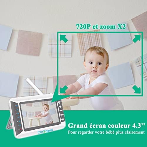 Cmonami 2.4GHz Wireless Baby Video Monitor with Camera and Audio, 4.3" Oversized LCD Screen/Two-Way Talk/Night Vision/Cradle Songs/Anti-Hack Encryption