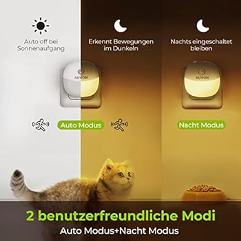 Auvon 2 Pack Night Light with Motion Sensor Adjustable with Dusk Sensor for Kids Room, Bedroom, Bathroom, Hallway, Kitchen Warm White