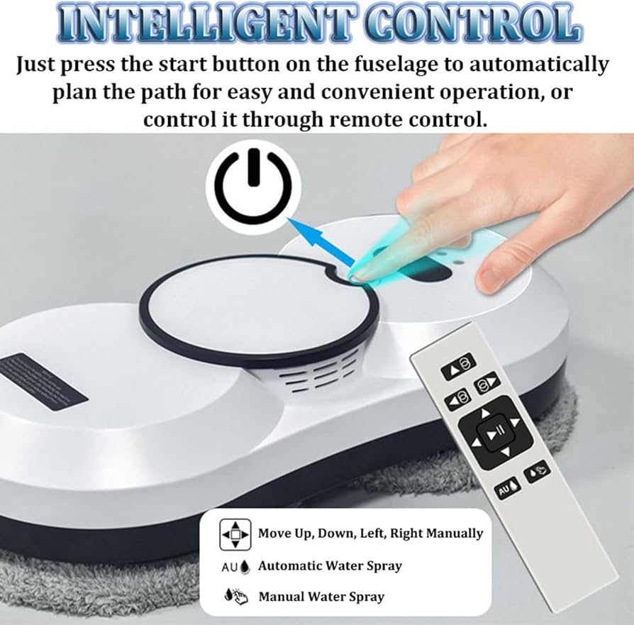 Window Cleaning Robot, Automatic Electric Robot Glass cleaner Strong Suction Smart Robot Window Cleaner, for Indoor Outdoor High Rise Windows Ceilings Black