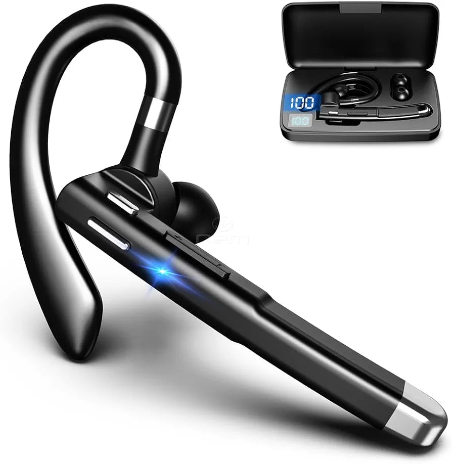 Business BT-YYK-520 Bluetooth 5.0 Headset with Mic, Wireless Ear-Hook Earphone, Mono Boom Mic, Hands-Free Noise-Cancelling, 500mAh Charging Case, Universal Fit,