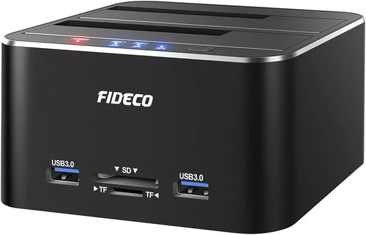 FIDECO Hard Drive Docking Station, USB 3.0 SATA to HDD Docking Station for 2.5 & 3.5 inch SATA HDD/SSD, Dual Bay, Support Offline Clone (Aluminum and ABS)