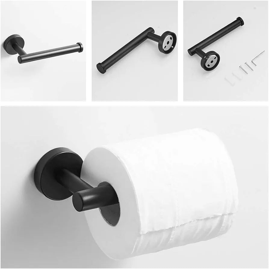 Black Bathroom Accessories Towel Rail Robe Hook Toilet Roll Holder, 3-Piece Set, Wall Mounted Towel Holder Tissue Paper Towel Hook