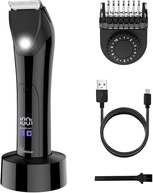 Hatteker Professional Electric Groin Hair Trimmer Below-The-Belt Trimmer Pubic Hair Ball Shaver Body Groomer for Men Male Hygiene Razor IPX7 Waterproof Wet Dry