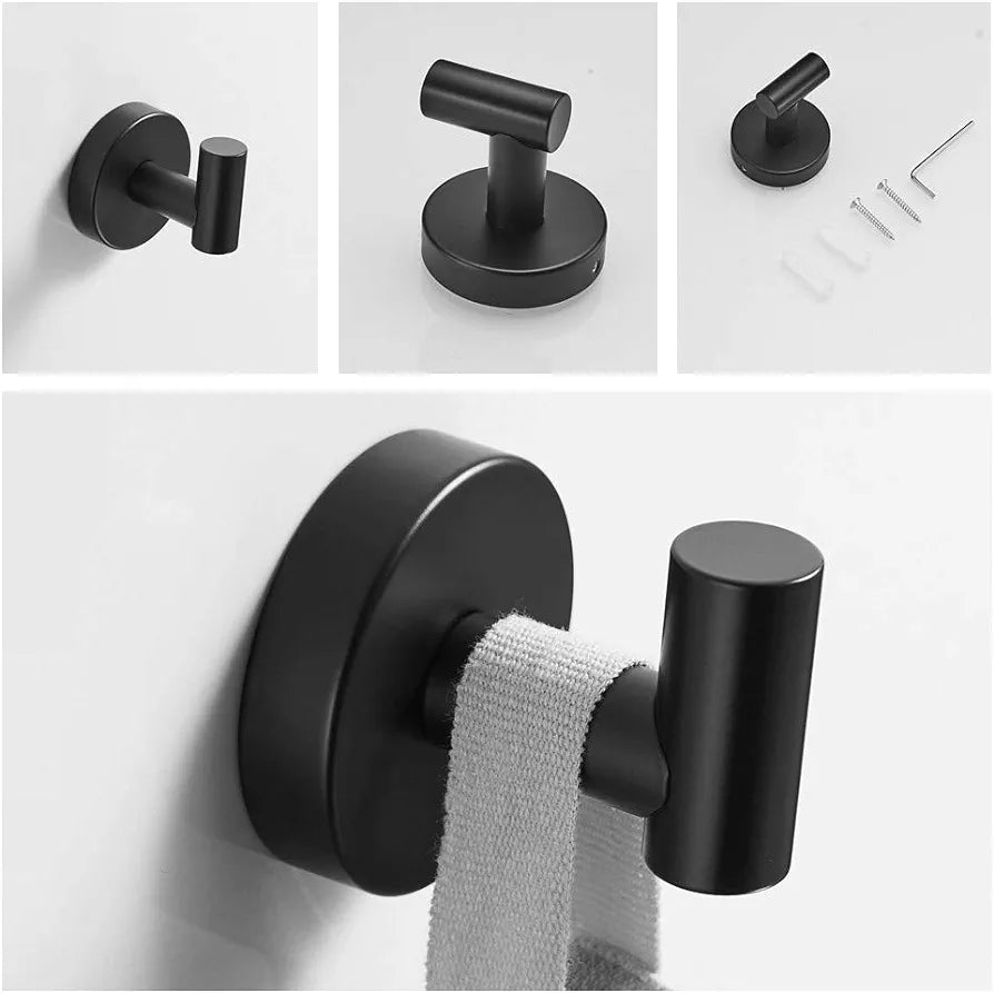 Black Bathroom Accessories Towel Rail Robe Hook Toilet Roll Holder, 3-Piece Set, Wall Mounted Towel Holder Tissue Paper Towel Hook