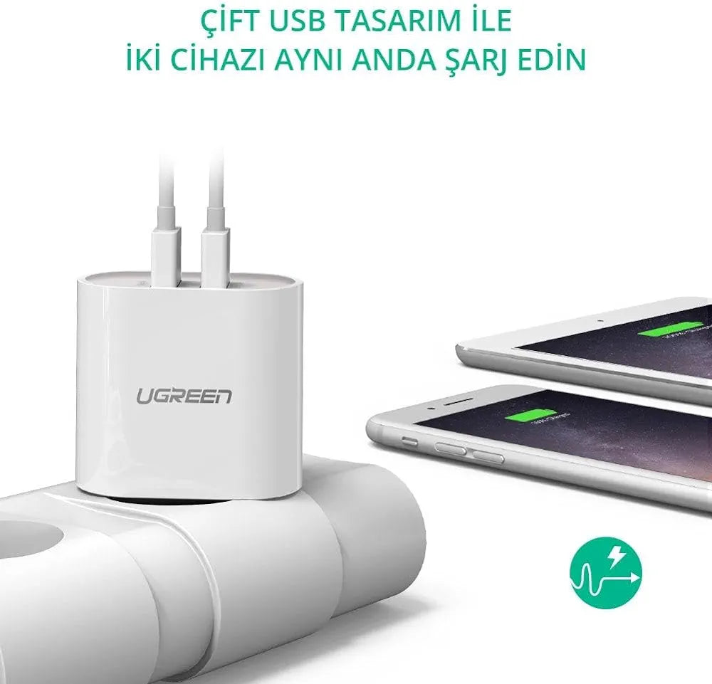 UGREEN Caricatore USB 2 Port 17W 5V 3.4A  USB  iPhone XS Max XR X 8 7 6 iPad Pro Mini Smartphone Samsung S10 S9 S8 A50 A8 A7 J6 M20 Huawei P20 Lite Mate 20 Lite