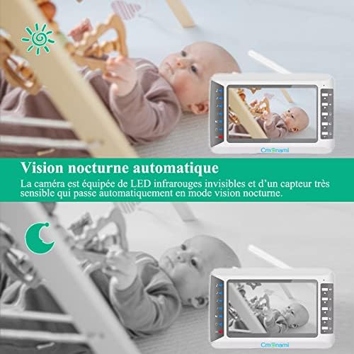 Cmonami 2.4GHz Wireless Baby Video Monitor with Camera and Audio, 4.3" Oversized LCD Screen/Two-Way Talk/Night Vision/Cradle Songs/Anti-Hack Encryption