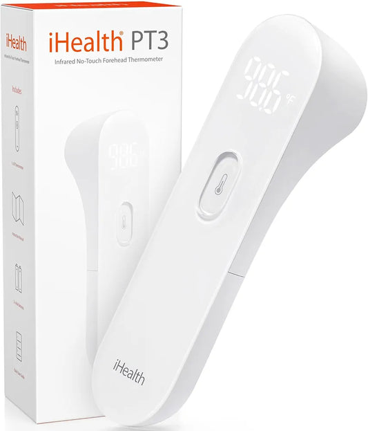 iHealth No-Touch Forehead Thermometer, Digital Infrared for Adults and Kids, Touchless Baby with 3 Ultra-sensitive Sensors(PT3)