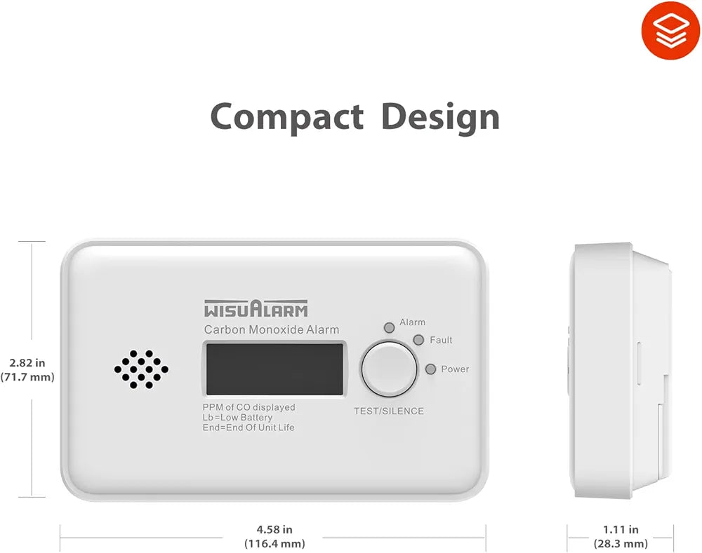 WisuAlarm GC20-B Carbon monoxide detector - 10 year battery - 10 years Figaro sensor - LCD display - European standard