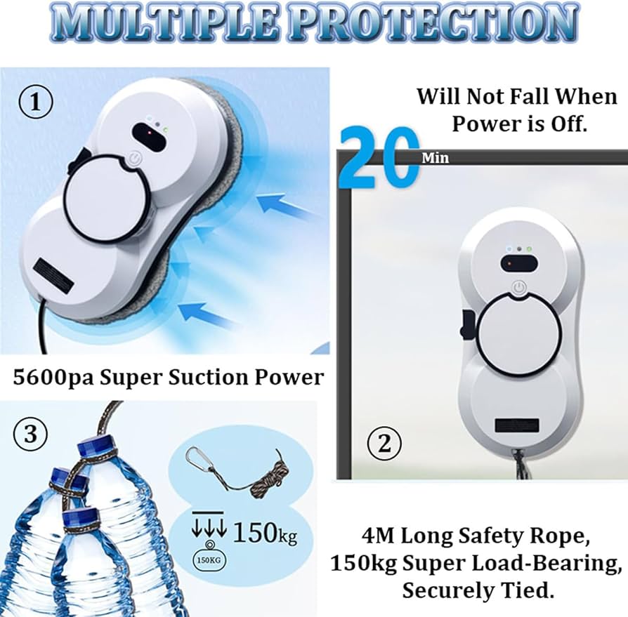 Window Cleaning Robot, Automatic Electric Robot Glass cleaner Strong Suction Smart Robot Window Cleaner, for Indoor Outdoor High Rise Windows Ceilings Black