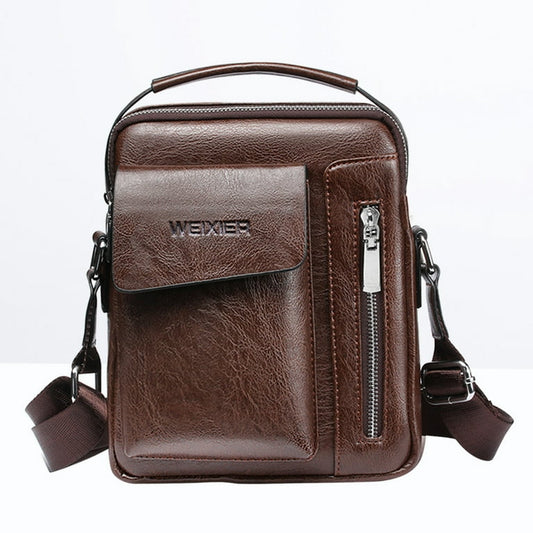 Men Shoulder Bag PU Leather Wear-resisting Zipper Messenger Bag Crossbody Bag for Business and Casual - Large Size (Brown)