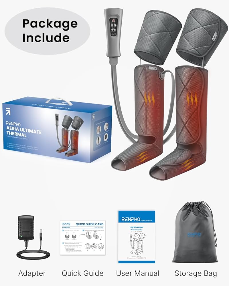 RENPHO Leg Massager with Heat, Compression Calf Thigh Foot Massage, Adjustable Wraps Design for Most Size, with 6 Modes 3 Intensities, Relax Leg Muscle