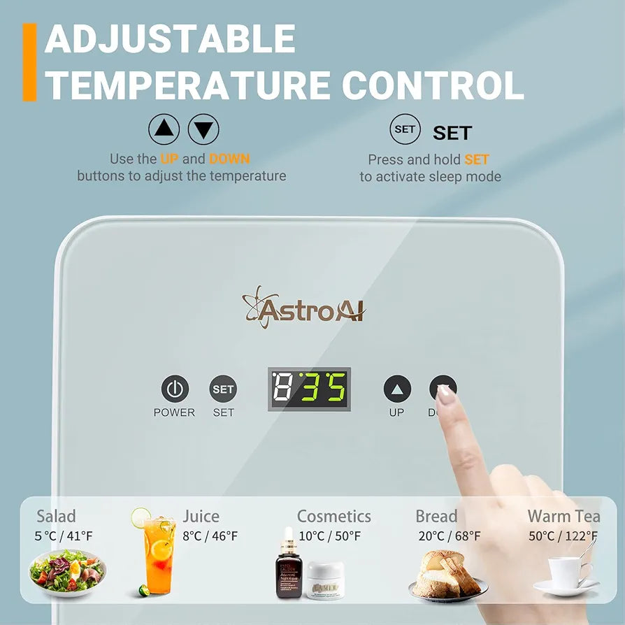 AstroAI Mini Fridge 6 Litre/8 Can Skincare Fridge for Bedroom - With Upgraded Temperature Control Panel, AC/12V DC Thermoelectric Portable Cooler and Warmer