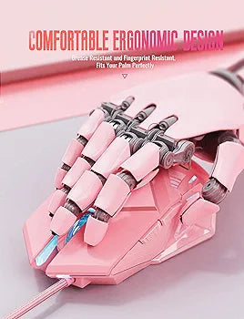 PW5 Wired Gaming Mouse, 7 Programmable Buttons, Silent Click, 4 Levels Adjustable DPI, RGB, USB Wired Mice for PC, Mac, Laptop, Computer-Pink
