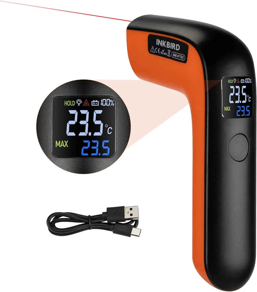 INKBIRD USB Rechargeable Infrared Thermometer Digital Temperature Gun -50℃-550℃(Celcius Only), 12:1 IR Laser Thermometer INK-IFT02, One-Key Operate Auto-Off Instant Thermometer for Pizza Oven Cooking