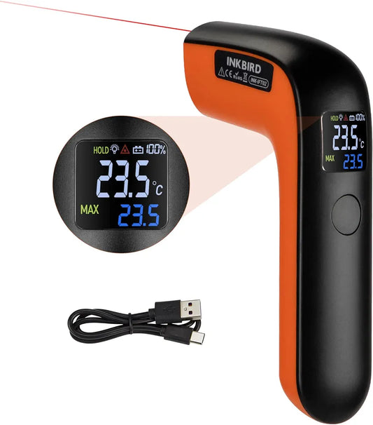 INKBIRD USB Rechargeable Infrared Thermometer Digital Temperature Gun -50℃-550℃(Celcius Only), 12:1 IR Laser Thermometer INK-IFT02, One-Key Operate Auto-Off Instant Thermometer for Pizza Oven Cooking