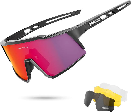 KAPVOE Polarized Cycling Glasses With 1 Lens Or 4 Interchangeable Lens Tr90 Frame For Men Women Sports Sunglasses Bike