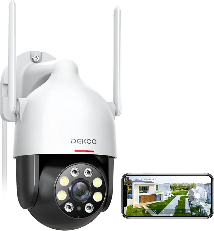 DEKCO 2K WiFi Surveillance Security Camera Outdoor/Home/Dome, Pan-Tilt 360° View, 3MP, Motion Detection and Siren, 2-Way Audio,Full Color Night Vision, Waterproof