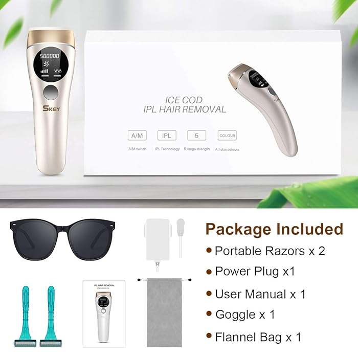 SKEY IPL Hair Removal Device System for Women Men, Laser Hair Remover Machines for Face Permanent 500,000 Flashes Painless Facial Hair Remove Unwanted Hair Armpit Bikini Line Leg Body Home Use