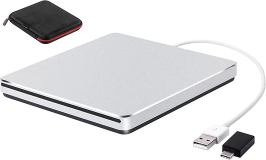 SOMDARHK External CD DVD Drive USB & Type-C Portable CD/DVD Burner Writer Reader, Slim Optical Disc Drive DVD Player for Laptop Mac MacBook Air Pro Apple PC Computer Windows 11/10