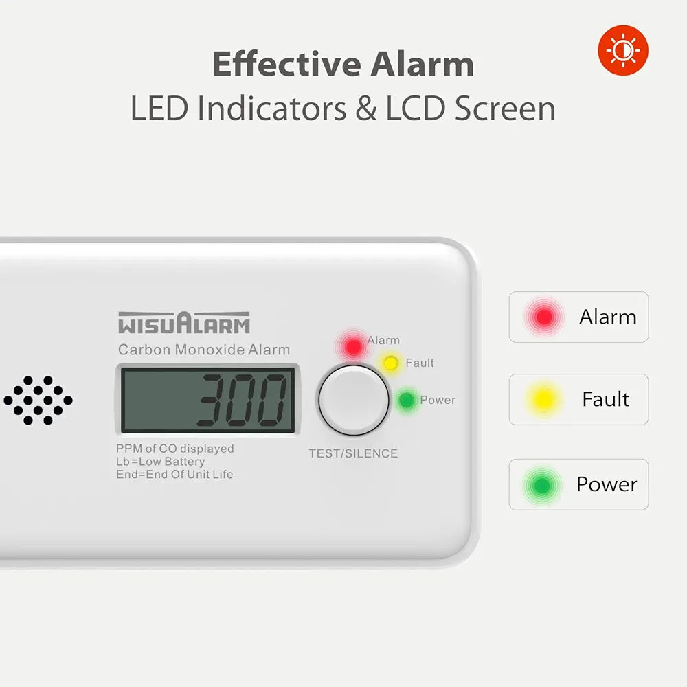 WisuAlarm GC20-B Carbon monoxide detector - 10 year battery - 10 years Figaro sensor - LCD display - European standard