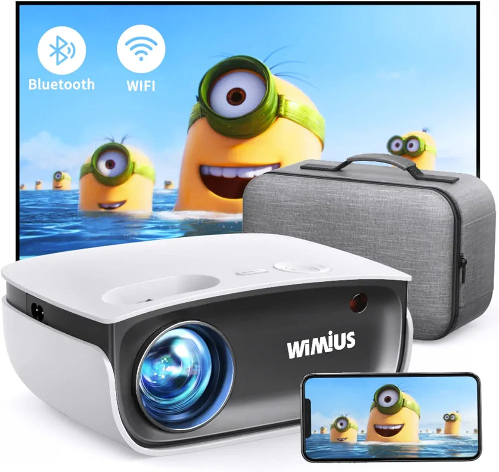 WiMiUS Mini Projector with WiFi and Bluetooth, 1080P Supported Portable Outdoor Projector, 50% Zoom & 240” Display, Phone Movie Projector, Compatible with TV Stick/PC/PS5/IOS/Android