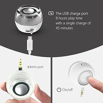 Wireless Speakers, Leadsound Crystal Portable mini Speaker with 3.5mm Aux Audio Jack Plug in Clear Bass Micro USB Port Audio Dock for Smart Phone, for iPad, computer (White)