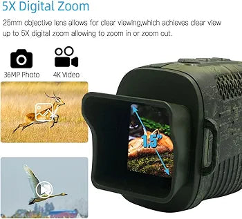 4K 36MP Infrared Night Vision Monocular 5X Digital Zoom Colored Night Vision Take Photos and Videos Function for Outdoor Camping Traveling Observation Searching Exploration