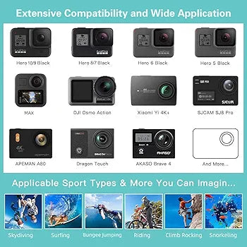 GoPro Hero 12 11 10 9 8 7 6 5 Session 4 3+ 3 2 1 Black Silver Insta360 GO 2 SJ4000/SJ5000/SJ6000 DJI OSMO Action DBPOWER AKASO Xiaomi Yi Apeman Blue