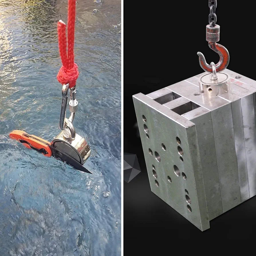 Magnetic Fishing Set 770 kg Double-Sided Eyelet Magnet with Rope 20 m Carabiner Search Anchor Gloves Diameter 94 mm