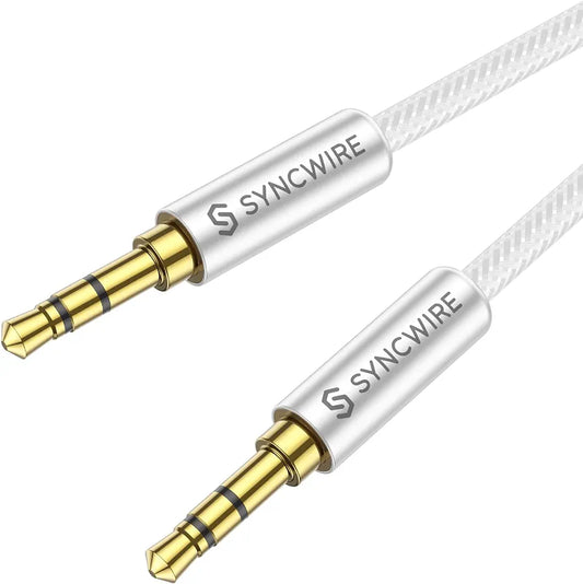 Syncwire 3.5mm Audio Cable, Aux Cable (1.6ft/0.5m) Auxiliary Cord Stereo Jack Male to Male Nylon Braided Audio Cord for Car, Headphone, Home Stereos, Speaker, iPhones,Tablets, Echo&More Silver