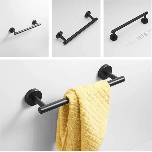 Black Bathroom Accessories Towel Rail Robe Hook Toilet Roll Holder, 3-Piece Set, Wall Mounted Towel Holder Tissue Paper Towel Hook