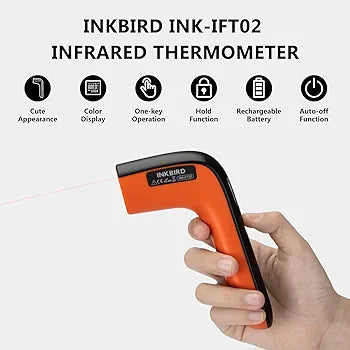 INKBIRD USB Rechargeable Infrared Thermometer Digital Temperature Gun -50℃-550℃(Celcius Only), 12:1 IR Laser Thermometer INK-IFT02, One-Key Operate Auto-Off Instant Thermometer for Pizza Oven Cooking