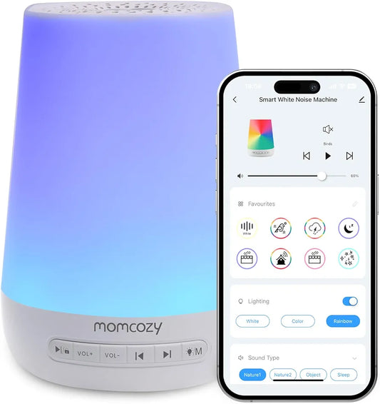 Momcozy White Noise Machine for Baby Sleeping with Night Light, Toddler Sleep Trainer 34 Soothing Sleep Sounds, Timer, App Remote Control, Personal Sleep Routine Alarm Clock(Blue)
