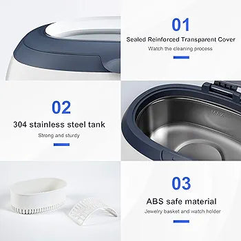 Uten Ultrasonic Cleaner 600ml Ultra Sonic Jewellery Cleaner with Cleaning Dentures Jewelry Glasses Watch Metal Coins Dentures