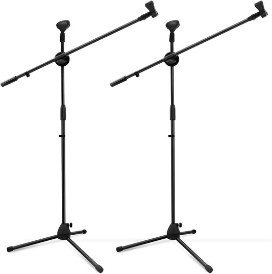 Microphone Stand, Ohuhu Tripod Boom Mic Stands, Dual Mic Clip, Collapsible, Black