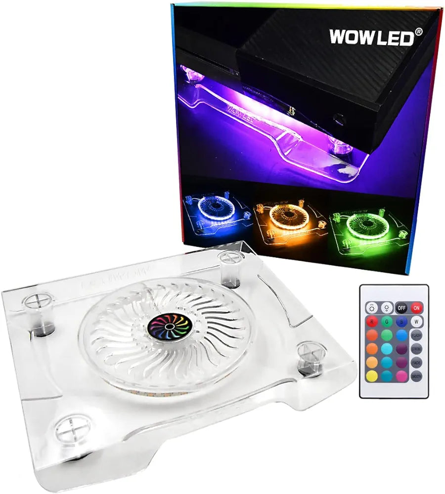 WOWLED Upgrade USB RGB LED Cooler Cooling Fan Stand, Wireless Remote Controller IR, Multi-color LED Light Accessories for PS4 Playstation 4 Pro, PS4 Slim, XBOX One X, Notebook, Laptop, Gaming Consoles