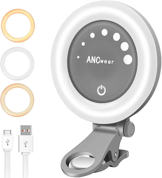 ANCwear Selfie Ring Light, Rechargeable LED Night Selfie Enhancing Supplementary Beauty Lights, 21 Lighting Effect 8-Levels Adjustment Brightness Make Up for Any Smartphones Camera Tablets Laptop