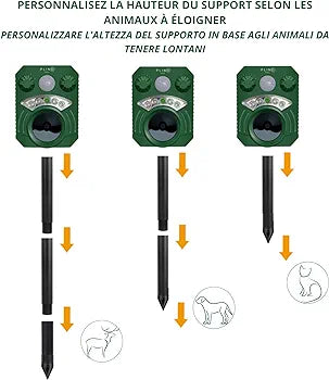 PLINO Outdoor Cat Repeller - Ultrasonic Cat Repeller Variable Frequencies - Ultrasonic Cat USB and Solar Charging - Waterproof - Powerful Outdoor Cat Repellent for Vegetable Gardens and Fields