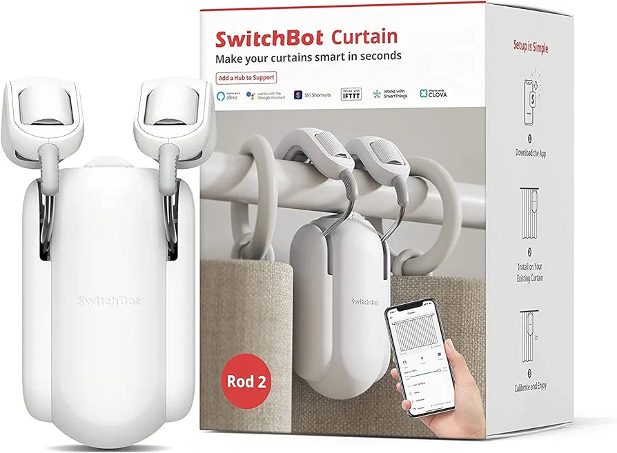 SwitchBot Curtain Smart Electric Motor - Wireless App Automate Timer Control, Add SwitchBot Hub to Make it Compatible with Alexa, Google Home, IFTTT (Rod2.0 Version, WHITE)