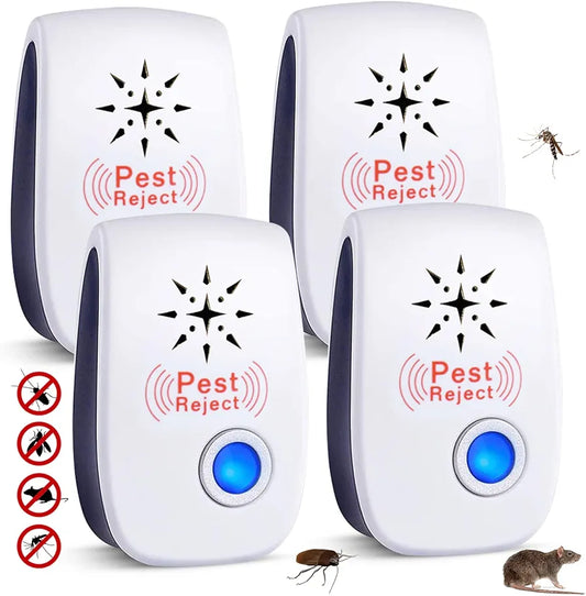 Ultrasonic Pest Repellent, Pack of 4 Insect Repellent Plug in Electronic Ultrasonic Mouse Repellent Indoor Pest Repeller Against Rats, Spiders, Mice, Cockroaches, Mosquitoes and Flies