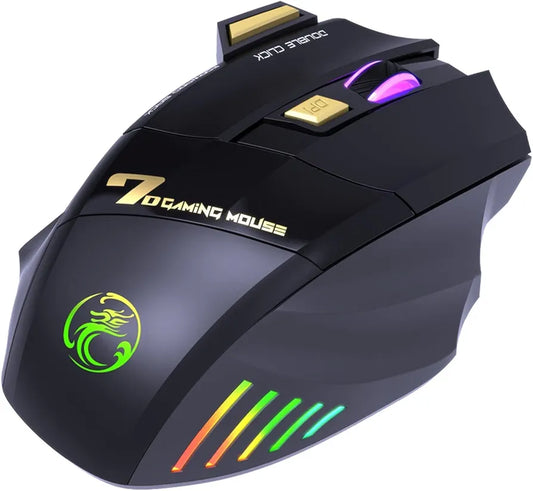 Mute Ergonomic Gaming Mouse iMice GW-X7 7 Buttons Rechargeable RGB Wireless Adjustable DPI Ergonomic Gaming Office Mice (black)