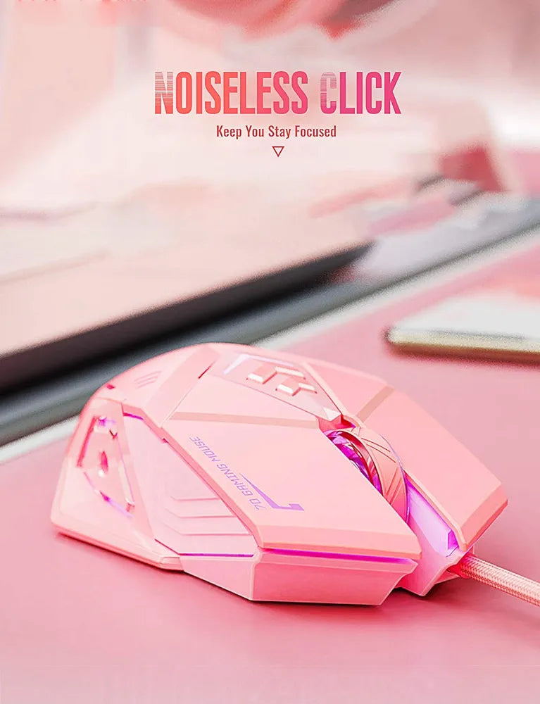 PW5 Wired Gaming Mouse, 7 Programmable Buttons, Silent Click, 4 Levels Adjustable DPI, RGB, USB Wired Mice for PC, Mac, Laptop, Computer-Pink
