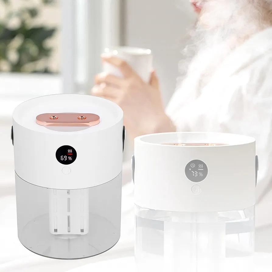 Humidifier, Dual Spray Nozzle Design Two‑Stage Adjustable Intelligent Humidifier Intelligent Digital Display Current Power Large Amount of Fog, Easy to Carry for Bedroom & Large Room(White)