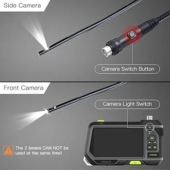 Anykit Dual Lens Endoscope Inspection Camera 5.5MM, 9.8ft/3M Waterproof Industrial Borescope Snake Inspection Tube Camera with 5 Inch IPS Screen,6 LED Lights,32GB Card, Hard Plastic Tool Case