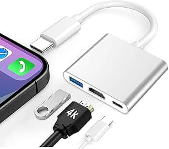 USB C to HDMI Adapter, USB 3.1 Type-C Converter to HDMI 4K+USB 3.0+USB-C Charging Port 3 in 1 Hub, USB-C Digital AV Multiport Adapter for MacBook Pro/iPad Pro/Switch/S23 /S24 /Projector/Monitor