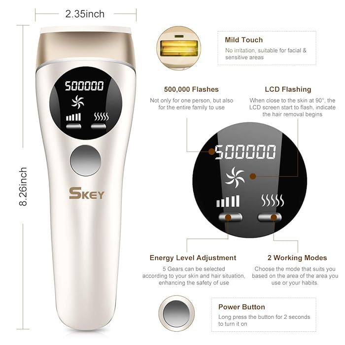 SKEY IPL Hair Removal Device System for Women Men, Laser Hair Remover Machines for Face Permanent 500,000 Flashes Painless Facial Hair Remove Unwanted Hair Armpit Bikini Line Leg Body Home Use