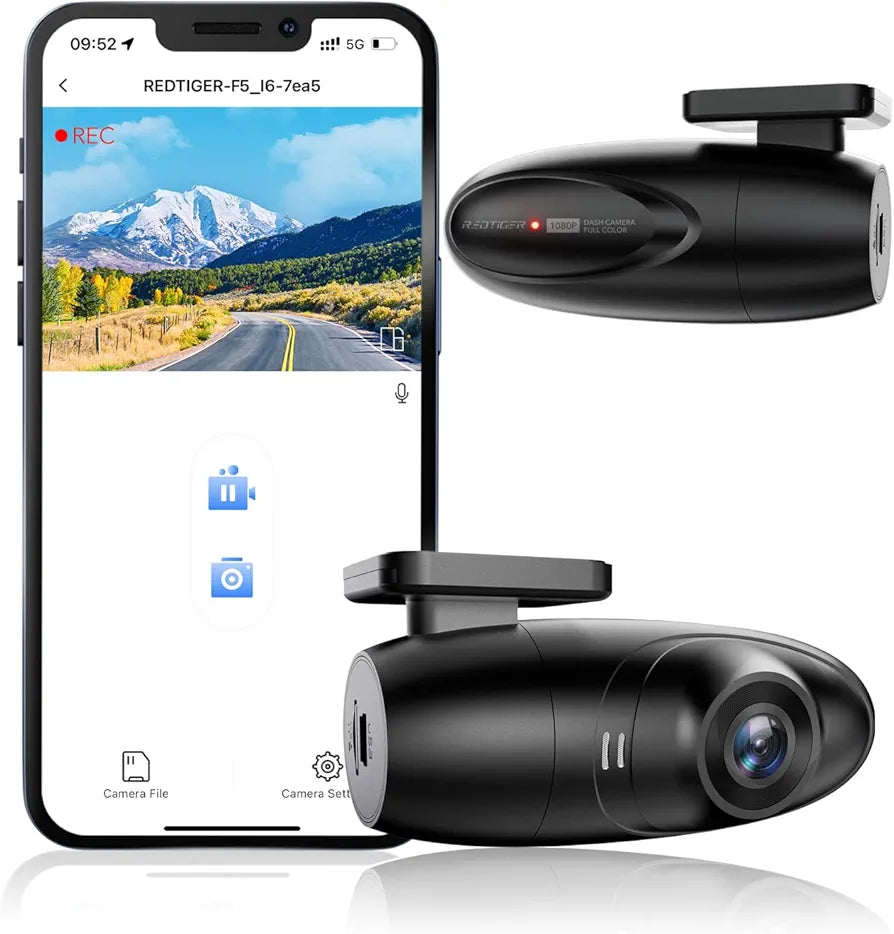 REDTIGER Dash Cam Front WiFi F5,1080P Full HD,Smart Dash Camera for Cars,360 Degree Rotation,APP Control,Loop Recording,G-Sensor,Night Vision,Parking Mode