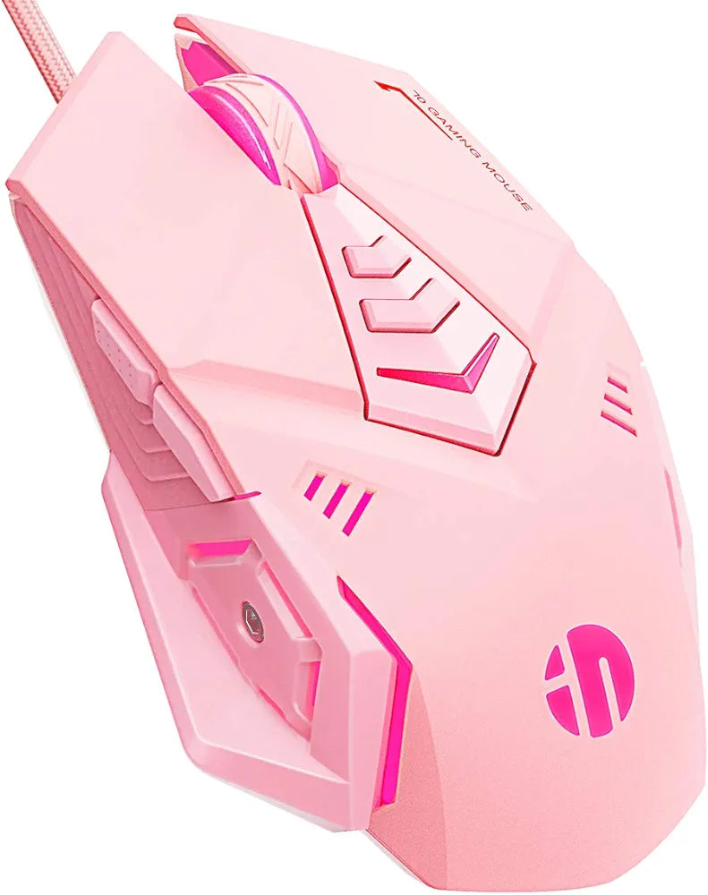 PW5 Wired Gaming Mouse, 7 Programmable Buttons, Silent Click, 4 Levels Adjustable DPI, RGB, USB Wired Mice for PC, Mac, Laptop, Computer-Pink