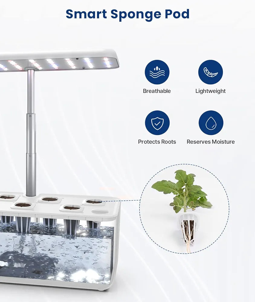iDOO Smart Garden System, Hydroponic System with LED Grow Light, Germination Kit with Automatic Timer, Hydroponic Propagation Systems Height Adjustable, 37 cm, White (7 Pods)