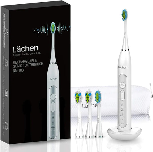 Lächen Sonic Electric Toothbrush Sonic Toothbrush - RM-T8B with 4 Toothbrush Heads and Timer, 3 Modes & 3 Vibration Levels with Travel Bag, Wired